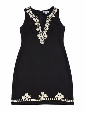 Myan Black Embroidered Shift Dress Sleeveless Boho Tunic Mini Medium F